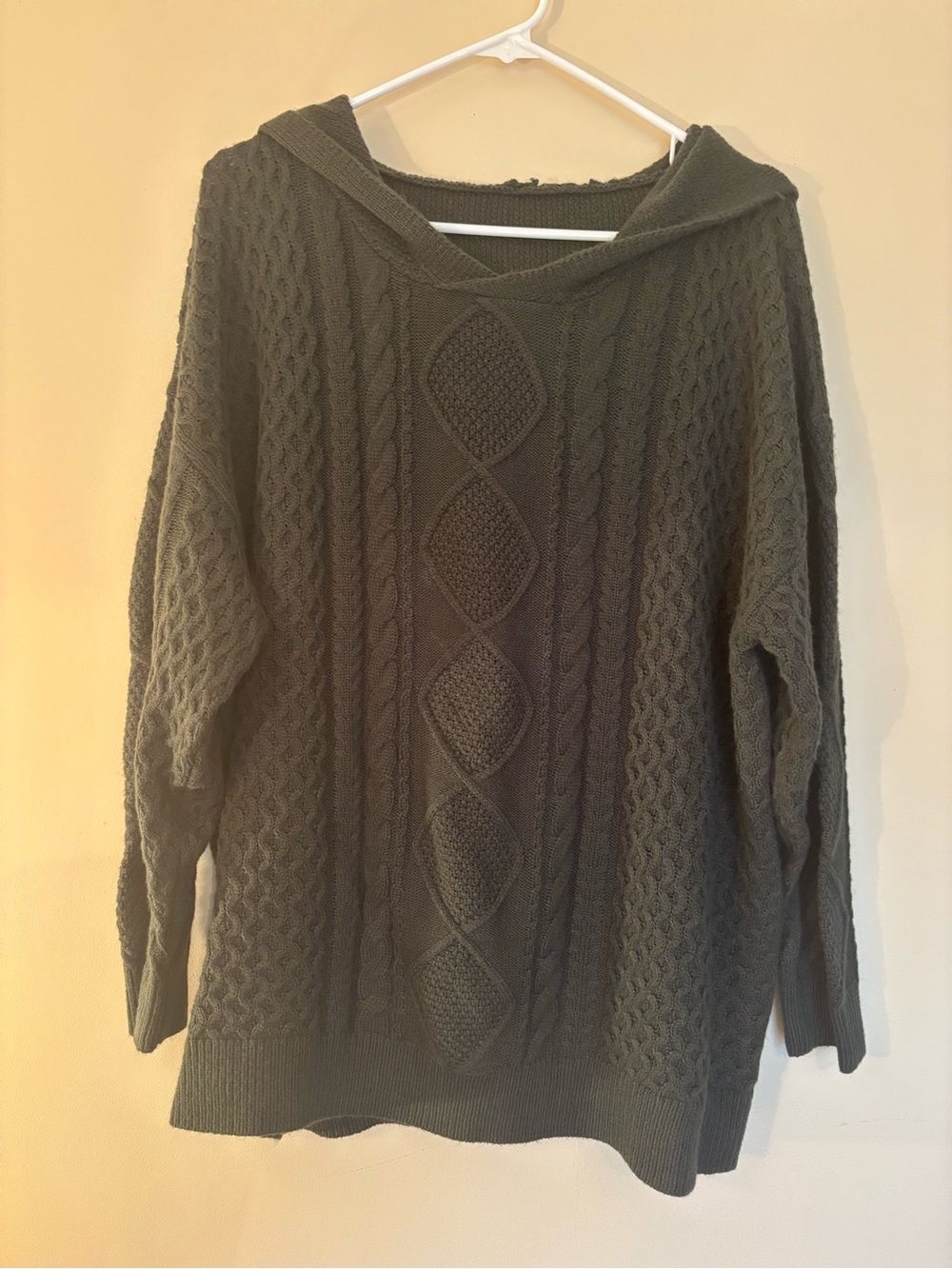 BloomChic Olive Cable-Knit Cowl Sweater